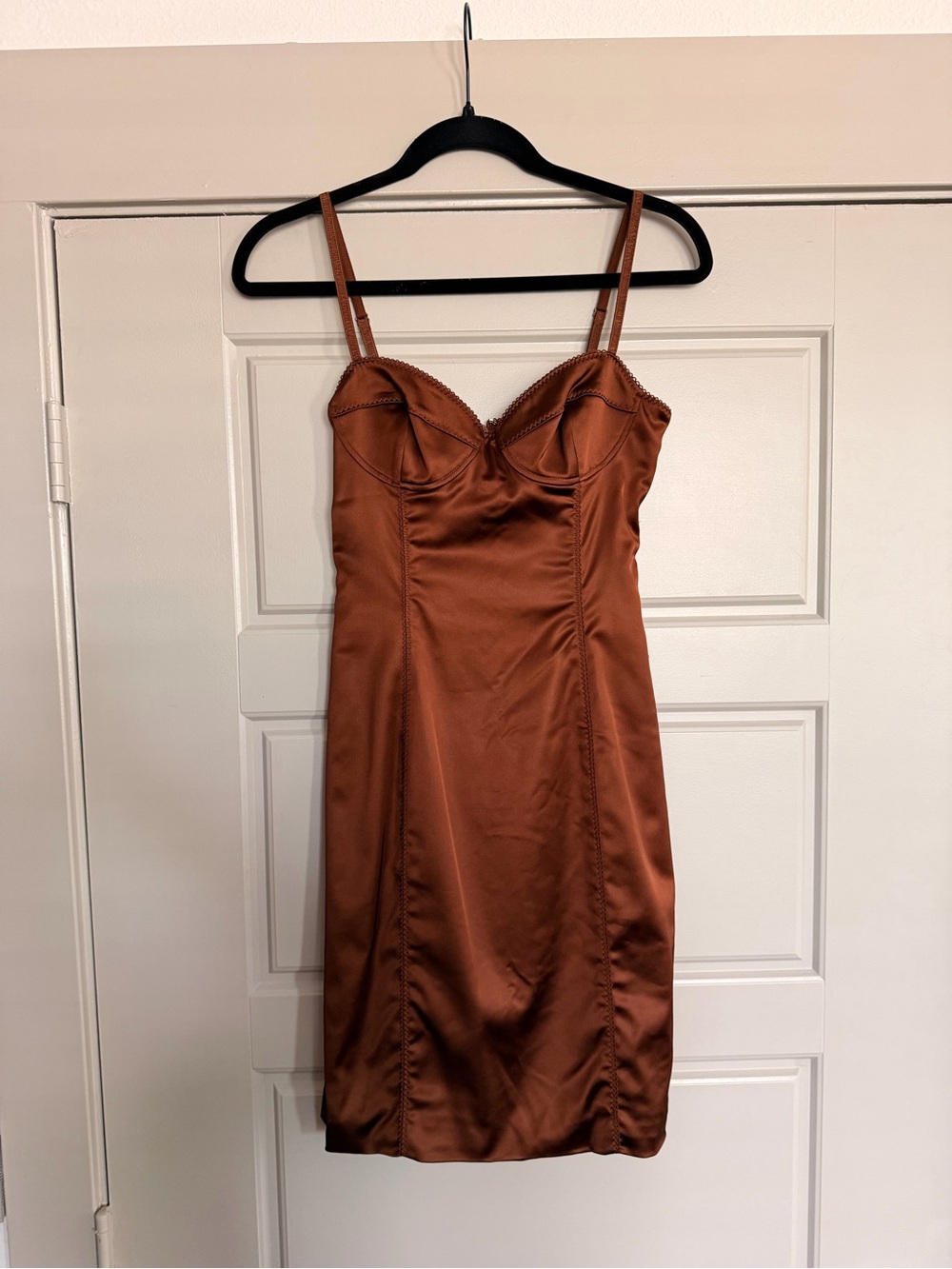 Wilfred (Aritzia) Satin Copper Slip Dress with Sweetheart Bust